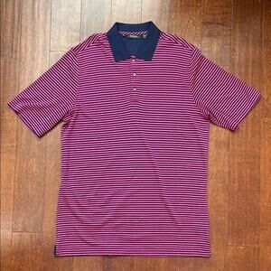 Bobby Jones Men’s Pink and Navy Striped Short Sleeve Polo, Size XL